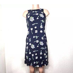Neiman Marcus Floral 100% Silk Dress Dusty Blue Sleeveless